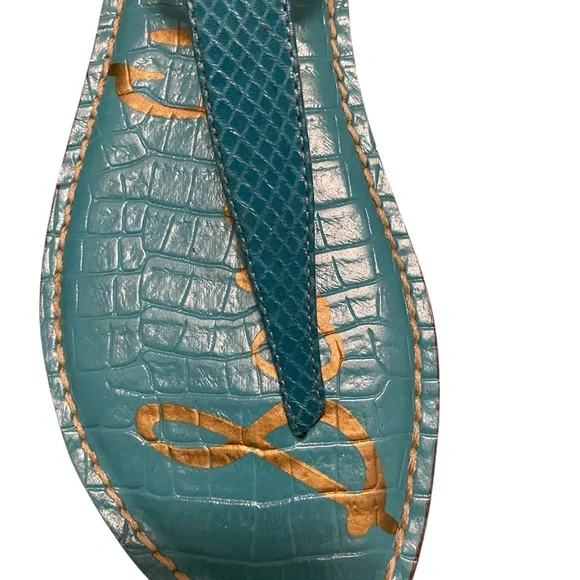 Sam Edelman Turquoise and Gold Thong Sandals - Picture 3 of 4